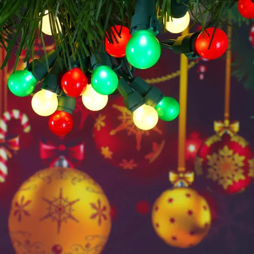 Miniatura 3 de GlowVibe - Luces de Navidad rojas, blancas y verdes para interiores de 19 pies con 70 luces LED, bombillas de cristal perlado G15 para árbol de Rojo