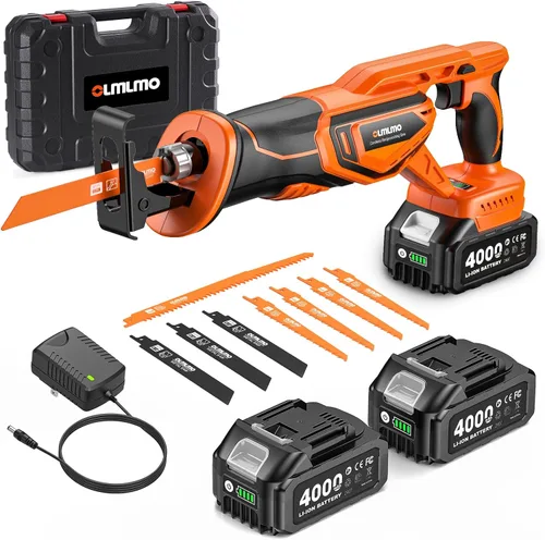 Miniatura 10 de Sierra recíproca inalámbrica con 8 hojas - 2 baterías de 4000 mAh, motor sin escobillas, velocidad variable 0-3200 SPM, cambio de hoja sin Naranja