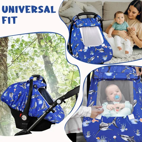 Miniatura 7 de Funda para asiento de auto Pea Pod para bebé, capota para asiento de auto infantil para recién nacidos con 2 capas de ventanas de tela de malla