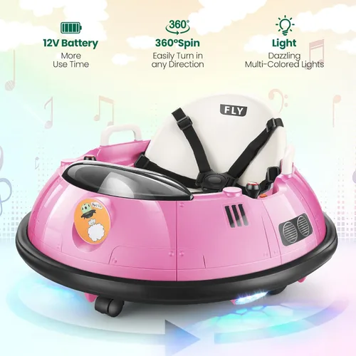 Miniatura 2 de Hikole Auto Chocador para Bebé con Control Remoto para Padres, Autos Chocadores de 12V para Niños Pequeños de 1-3, Cinturón de Seguridad de 5 Rosa