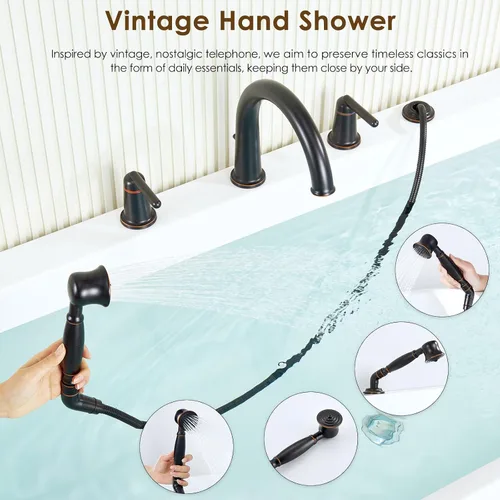 Miniatura 4 de Bathtub Faucet with Sprayer Bathroom Brass Roman Tub Faucet with Rough-in Valve Widespread Deck Mount Tub Filler Bronze WT-9808ORB02
