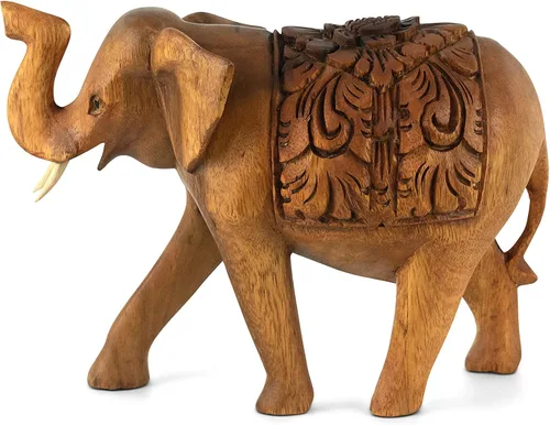 Miniatura 3 de G6 Collection Estatua de elefante tallada a mano de madera, escultura, arte decorativo, rústico, decoración del hogar, decoración hecha a mano