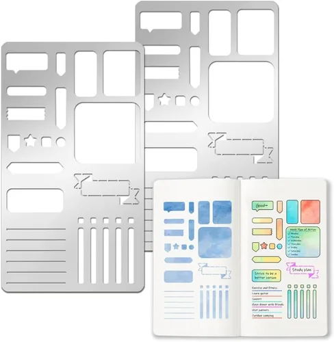 Miniatura 11 de INFUNLY Plantillas de metal para diario, 2 unidades, forma de planificación, plantillas de diario de viñetas, plantilla de metal para cuadernos