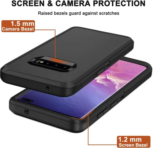 Miniatura 5 de Funda para Samsung Galaxy S10 con funda de clip para cinturón, 2 protectores de pantalla, [protección contra caídas de grado militar] Funda Negro