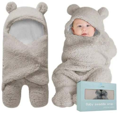 Miniatura 10 de BlueMello Manta de envoltura para bebé Peluche ultrasuave esencial para bebés de 0 a 6 meses Envoltura de recepción beige Ideal para la lista