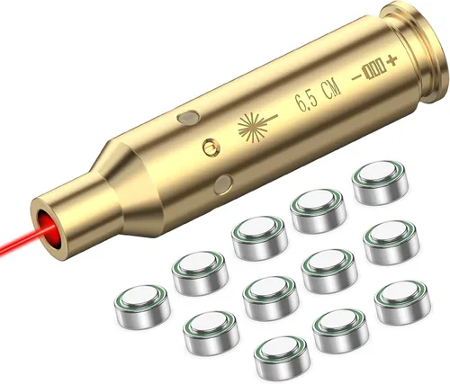 EZshoot Bore Sight Láser 9mm/ 223 5.56mm/ 30-06/25-06/270 /300BLK 7.62x35mm/ 6.5CM/ 12 Calibre de Calibre Rojo Láser Boresighter con Baterías Extras