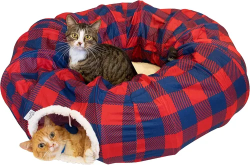 Miniatura 6 de Kitty City Cama grande tipo túnel para gatos, túnel de juego para gatos 2 en 1 con cremallera y cama de siesta de felpa, juguete desplegable