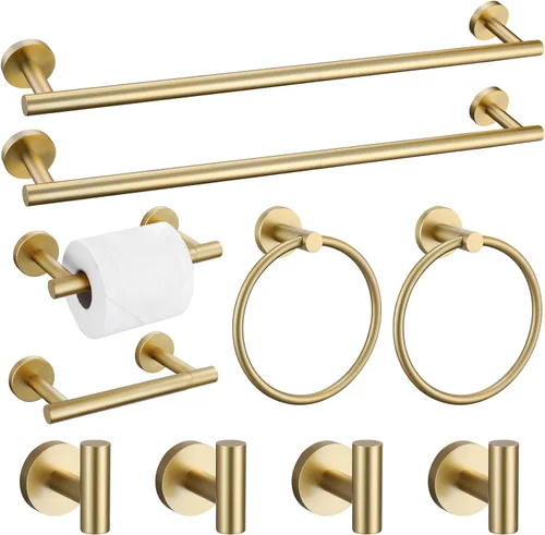 Miniatura 8 de Juego de 5 accesorios de baño negro mate, juego de toallero de 23.6 pulgadas, soporte de papel higiénico de acero inoxidable, toalleros redondos