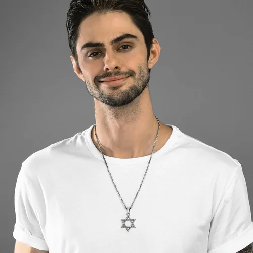 Miniatura 9 de GOLDCHIC JEWELRY David Star Necklace for Men, Stainless Steel Cross Pendant Jewish Israel Jewelry with Water Wave Chain