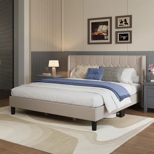 Miniatura 17 de Avenco Base de cama de tamaño matrimonial, base de cama tapizada con cabecera ajustable de 3 alturas, fácil montaje sin herramientas