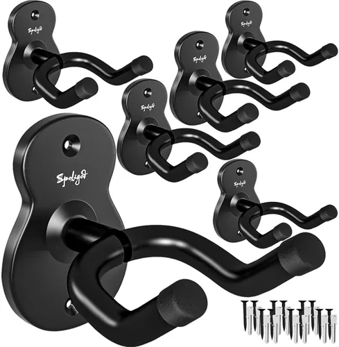 Soporte de pared para guitarra, paquete de 6 perchas de guitarra para pared, soporte de guitarra de metal negro para bajos, guitarra eléctrica,