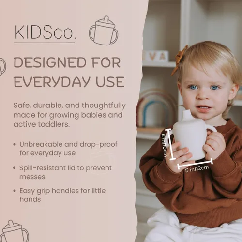 Miniatura 3 de KIDSco. Tazas de silicona con asa (paquete de 2) – Pico suave y tazas de entrenamiento abiertas para bebés de 6 meses en adelante Asas de fácil