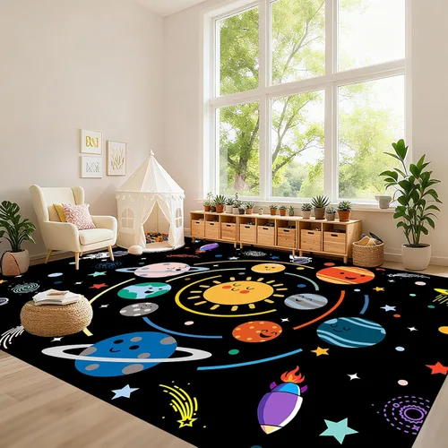 Miniatura 22 de Alfombra espacial para habitación de niños, alfombra de galaxia para niños, alfombras espaciales para dormitorio de niños, decoración