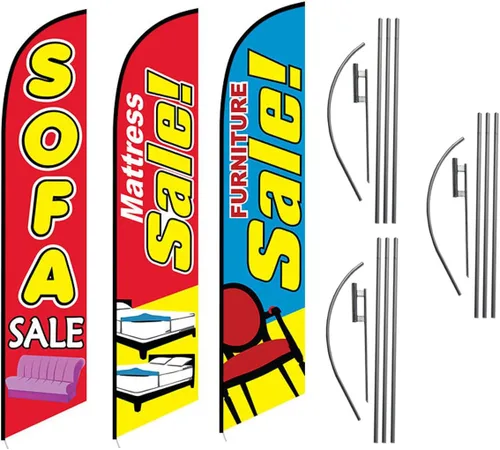 Paquete publicitario de 3 kits de bandera de plumas y estacas para el suelo, venta de colchones, venta de muebles, venta de sofás Kits de banderas y