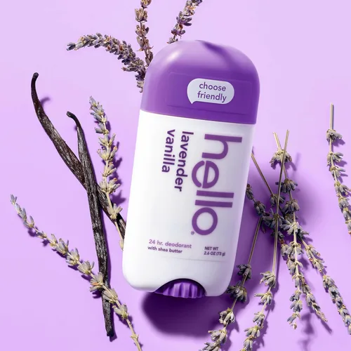 Miniatura 8 de hello Desodorante de lavanda y vainilla sin aluminio para mujeres y hombres con manteca de karité, frescura de 24 horas, desodorante sin bicarbonato
