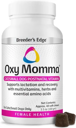 Breeder's Edge Oxy Momma Soft Chews, suplemento vitamínico posnatal para perros y gatos lactantes, apoya la recuperación, las hormonas y el próximo