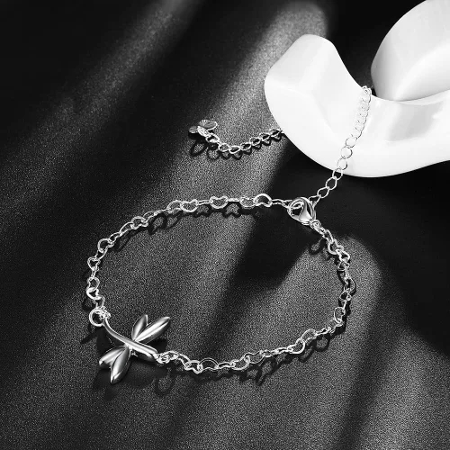 Miniatura 5 de Yuren Pulsera de tobillo ajustable de libélula para mujer, bañada en plata, sandalia descalza, cadena para, Chapado en plata