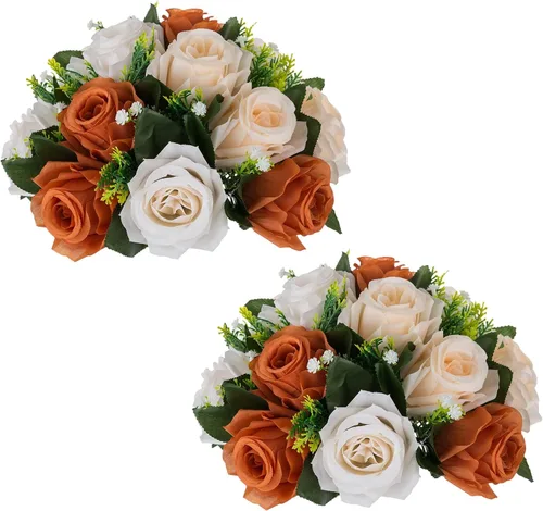 Miniatura 26 de NUPTIO Centros de mesa de flores blancas para mesas: 6 piezas de arreglo de bolas de flores artificiales para fiesta de boda, rosa floral falsa