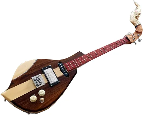 Miniatura 4 de Isarn Electric Phin 3 cuerdas, instrumento musical de guitarra tailandesa lao, Pin77 musical tailandés tradicional (negro-verde)