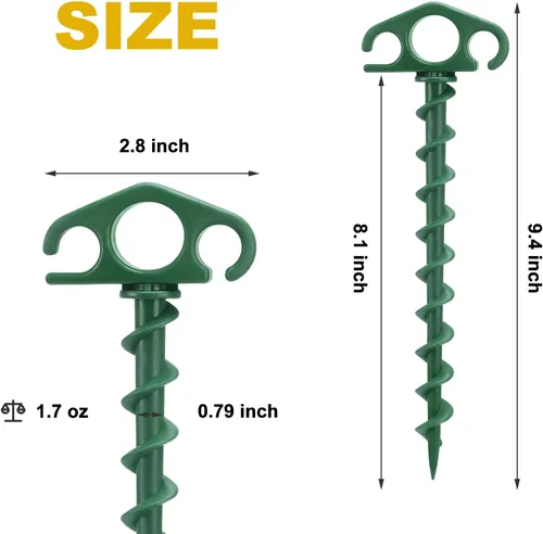 Miniatura 2 de Estacas de Anclaje para Tienda de Campaña Atornillables, Paquete de 6 Estacas de Arena para Playa de 9.4 Pulgadas, Clavijas Espirales Resistentes