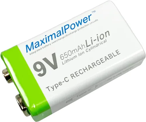 Miniatura 6 de MaximalPower Batería recargable de iones de litio de 9 V de 650 mAh con cable de carga USB tipo C para detectores de humo, alarma digital, pedales