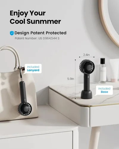 Miniatura 2 de Gaiatop Mini ventilador portátil, pequeño y potente, diseño lindo de 3 velocidades, ventilador de mano personal y escritorio con base, ligero