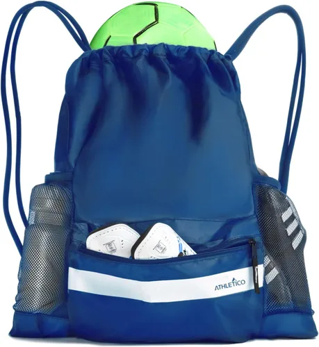 Athletico Bolsa de fútbol con cordón: mochila de fútbol para niños o niñas también puede llevar baloncesto o voleibol Azul