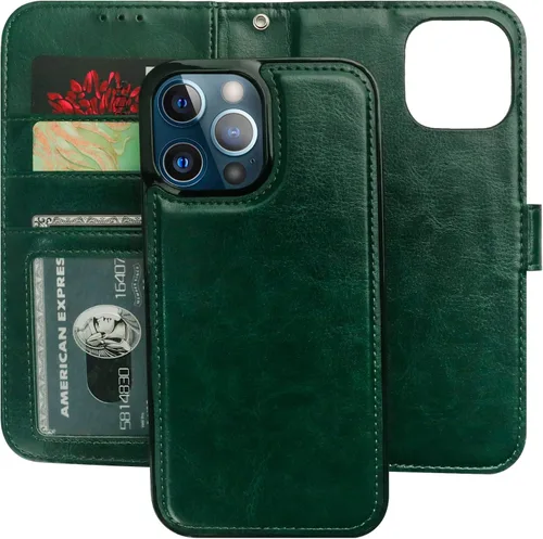 Miniatura 15 de Bocasal Funda tipo cartera desmontable para iPhone 13 Pro Max con bloqueo RFID, ranuras para tarjetas, soporte de cuero PU premium, soporte Negro