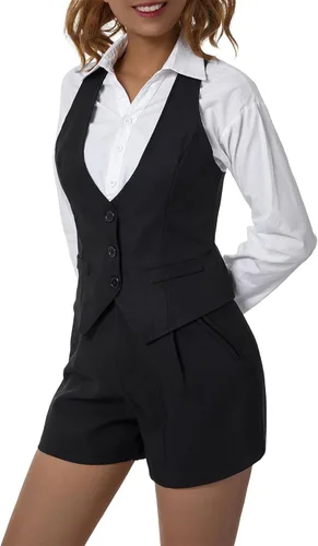 Miniatura 3 de XBTCLXEBCO Chaleco elegante para mujer con espalda cruzada con botones vintage steampunk sin mangas traje de esmoquin