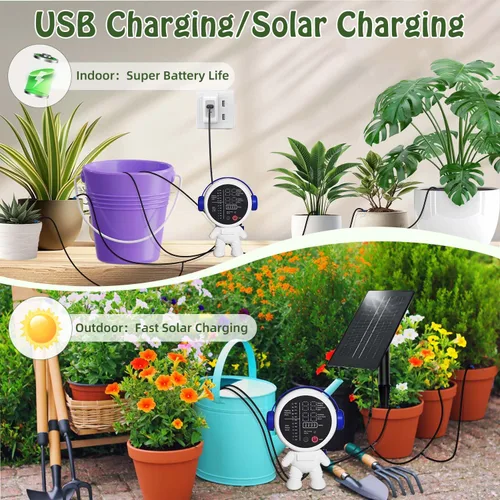 Miniatura 2 de Sistema de riego solar por goteo para jardín/exterior/interior, sistema de riego automático solar de jardín para 15 plantas en maceta, agua
