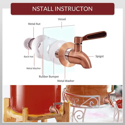 Miniatura 5 de Espiga de repuesto de acero inoxidable para dispensador de bebidas,Caño de metal para jarra dispensador de bebidas,Grifo de reemplazo