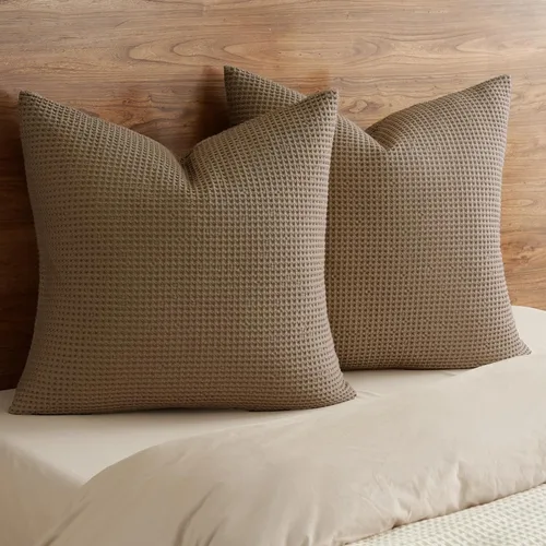 Miniatura 39 de PHF Funda de almohada 100% algodón con tejido de gofre, 18 x 18 pulgadas, sin relleno, paquete de 2 elegantes fundas de almohada cuadradas Gris claro