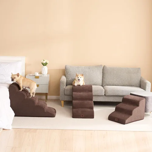 Miniatura 8 de EHEYCIGA Escaleras Curvas para Perros Rampa para Camas Altas 57.9 cm de Altura, 5 Escalones para Perros Pequeños y Gatos, Escaleras para Mascotas