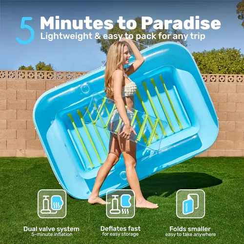 Miniatura 6 de Flotador inflable de bronceado para piscina Sloosh, 70" x 46" flotadores de piscina para adultos con almohada, 4 en 1 balsa de baño de sol flotante