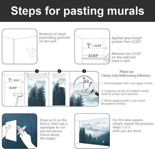 Miniatura 5 de Mural de pared de bosque nebuloso con escena de pino, papel tapiz de tela para sala de estar, dormitorio, baño, mural de montaña - 91"x65