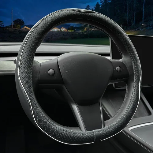 Miniatura 8 de LKWLIKEI Funda de Volante de Cuero Nappa Ultradelgada, para Volante de Tesla Modelo 3/Y, Diseño Antideslizante y Modificación Interior de Accesorios