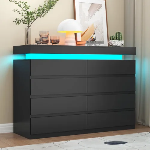 Miniatura 11 de Gyfimoie Cómoda de 9 cajones con toma de corriente, cómoda con luz LED, cómoda moderna para armario, gabinete organizador de cajones doble ancho