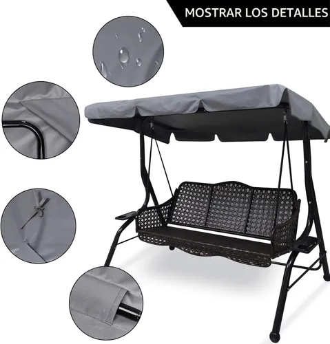 Miniatura 3 de Toldo de repuesto para silla columpio de patio al aire libre, cubierta de toldo de 3 plazas, impermeable, resistente al viento, anti-UV, resistente