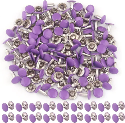 Miniatura 19 de Remaches tubulares de doble tapa arcoíris – Remache rápido redondo de botón de metal arcoíris de 0.354 in, remaches para bolsos, bolsos, zapatos