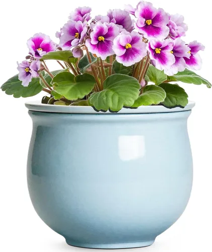 Miniatura 15 de Macetas de riego automático de 6 pulgadas para plantas de interior, macetas de cerámica violeta africana con maceta interior absorbente, maceta