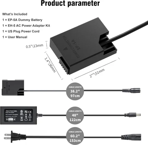 Miniatura 6 de Adaptador de corriente alterna EP-5A EH-5 y batería ficticia EN-EL14 para Nikon D3100 D3200 D3300 D3400 D3500 D5100 D5200 D5300 D5500 D5600 Coolpix