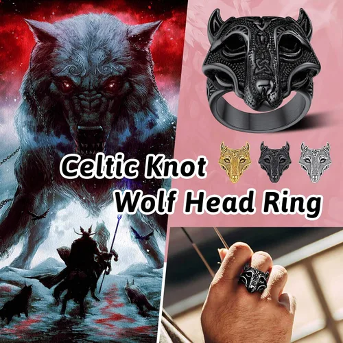 Miniatura 4 de FaithHeart Norse Viking Jewelry - Anillo de acero inoxidable de guerrero para hombre con diseño vikingo de cabeza de lobomartillo de Thor