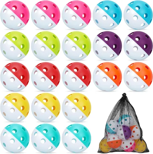 Miniatura 13 de Coopay Paquete de 24/80 pelotas de práctica de béisbol, bolas de entrenamiento de plástico, bolas de softball huecas ligeras para golpe, Verde y azul