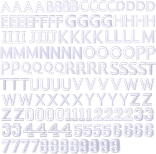 Miniatura 14 de GYGYL - 72 parches de letras y números para planchar, parches de letras blancas del alfabeto bordado de la A a la Z, apliques de números del 0 al 9