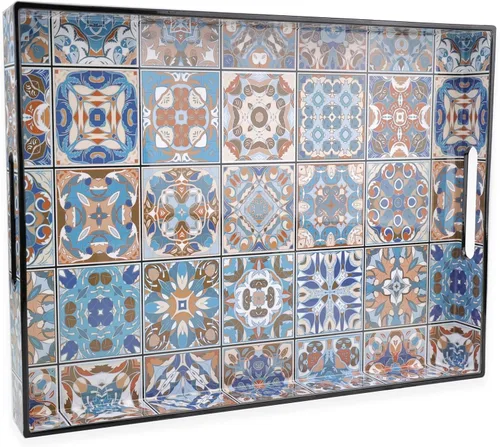 Miniatura 11 de Spsyrine - Bandeja de servir con asas, bandeja decorativa de plástico para mesa de café, sala de estar, decoración del hogar, 3040B