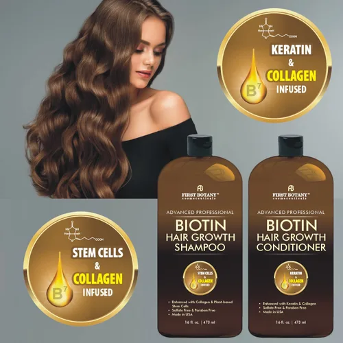 Miniatura 5 de First Botany, Biotin Champú para el crecimiento del cabello, acondicionador anti pérdida de cabello, fórmula engrosante de colágeno y células madre