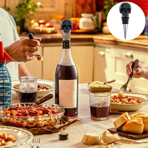 Miniatura 4 de Tapón de vino con diseño de calavera negra con lazo sellado de goma, accesorios de regalo para bar, boda, banquete, fiesta, vino, champán, amantes
