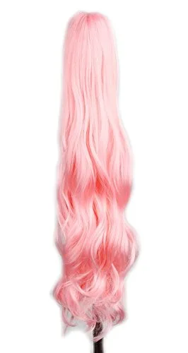 Miniatura 4 de yuehong Extensiones de cabello largo ondulado para adultos de 21 pulgadas con clip coloridas, peluca rizada de cola de caballo (azul)