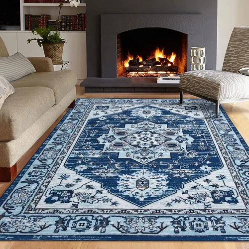 Miniatura 10 de COZYLOOM Alfombra de área de 2 x 6 pies, tribal, envejecida, para entrada, medallón vintage, alfombra para interiores, alfombra de pelo bajo, suave
