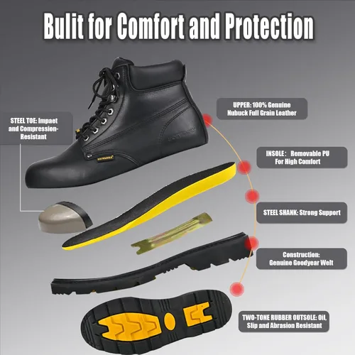 Miniatura 4 de Botas de Trabajo para Hombre, con Punta de Acero, de Cuero, Resistente al Aceite, Antideslizante y al Calor, Botas de Seguridad Industriales